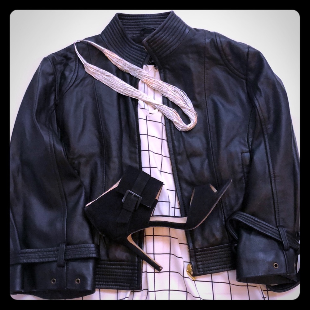 Arden B Cropped Black Moto Leather Jacket S
